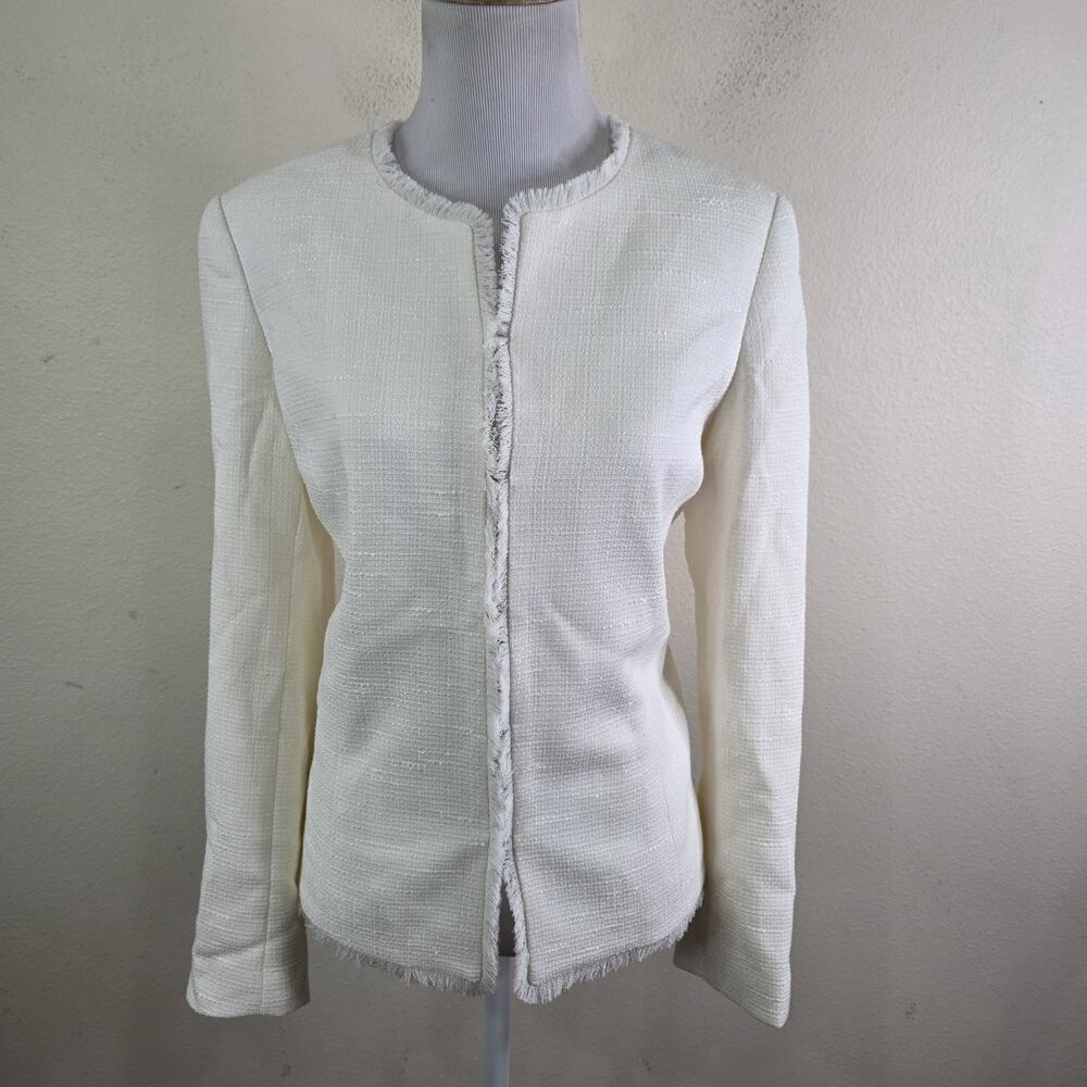 OF / MERCER New York Ivory Tweed Blazer Jacket Size 6 Fringe Trim New